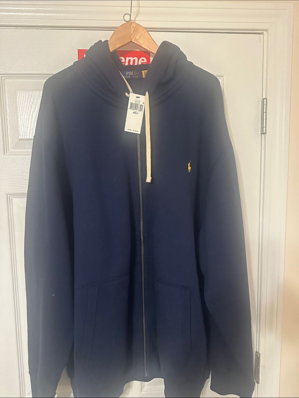Polo by Ralph Lauren Navy Full-Zip Hooded Sweatshirt with Yellow Polo Logo
